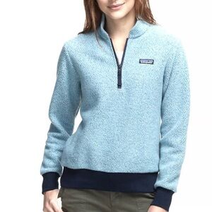 Patagonia Light Blue Fleece Quarter-Zip Pullover with Navy Trim